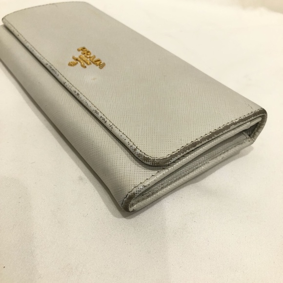 Prada White Saffiano Leather Long Wallet Sku#84118 (gently used, color loss) - Picture 6 of 15